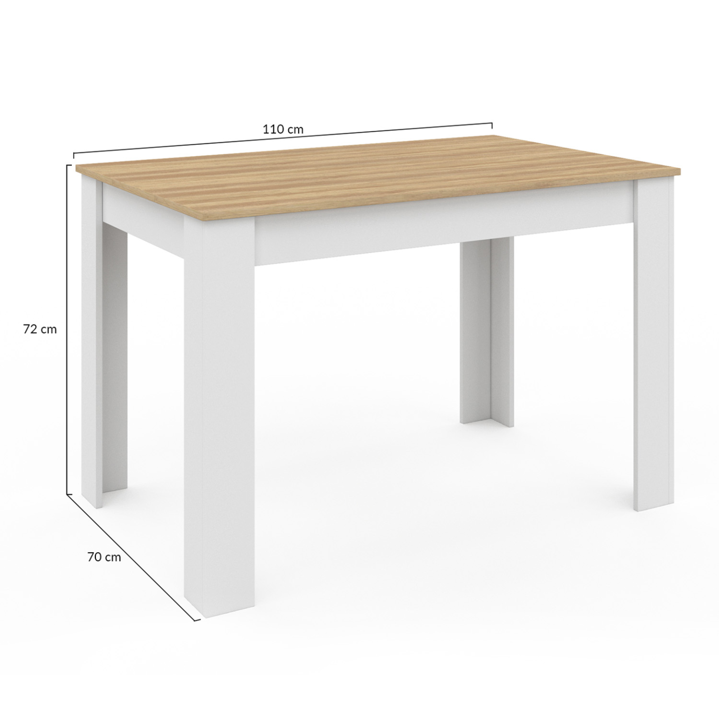 Table à manger rectangle ROZY 4 personnes blanc plateau façon hêtre 110 cm - Image 4