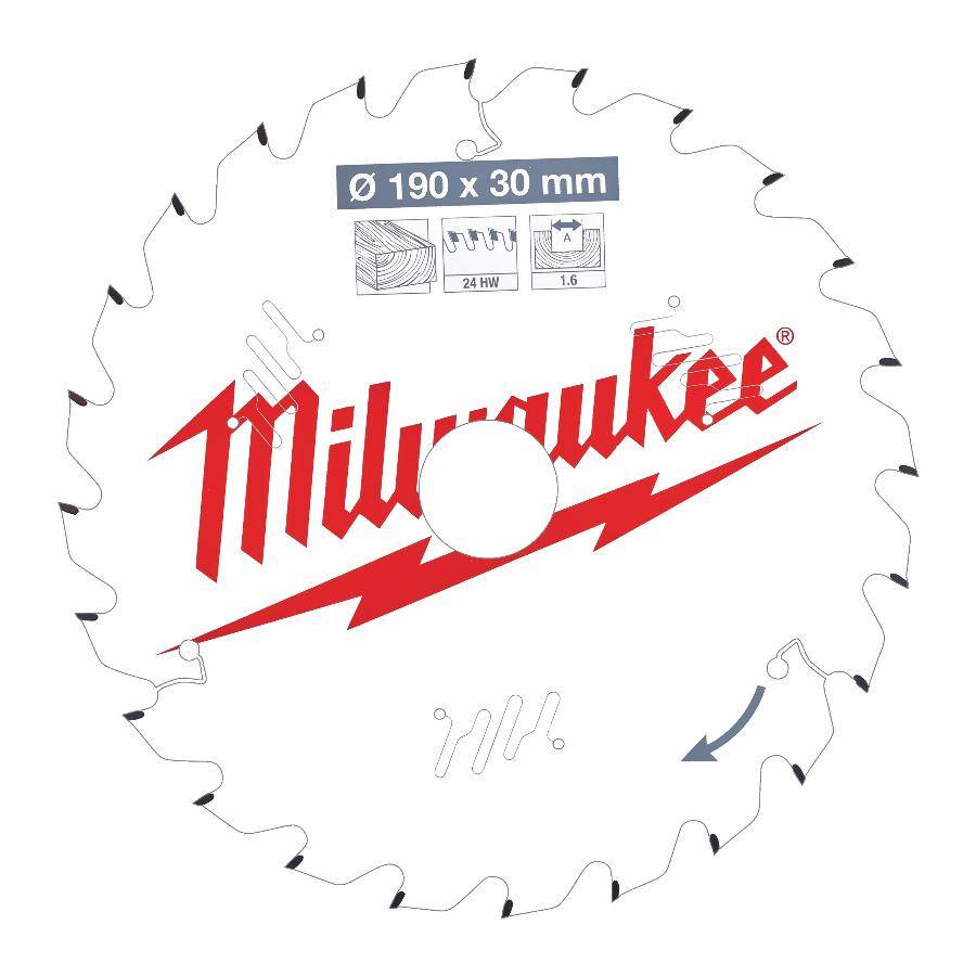 Lame de scie circulaire MILWAUKEE Bois - Ø 190 x 30 x 1.6 x 24 dents - 4932471300