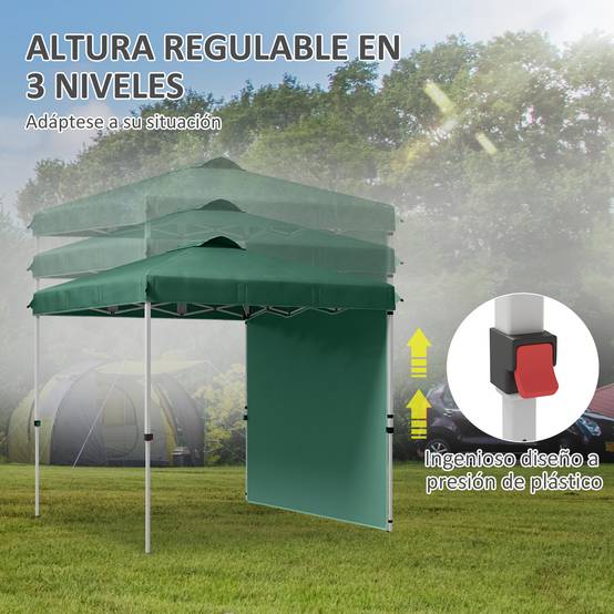 Tente de jardin pliante 2,5 x 2,5 m avec hauteur réglable, protection UV, 1 paroi latérale et sacs de sable (verte) - Image 7