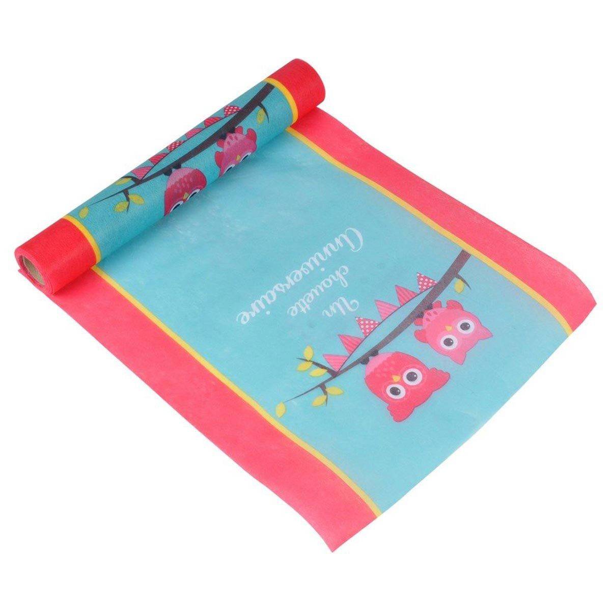Paris Prix - Chemin de Table Jetable "Chouette" 28cmx5m Bleu & Rose