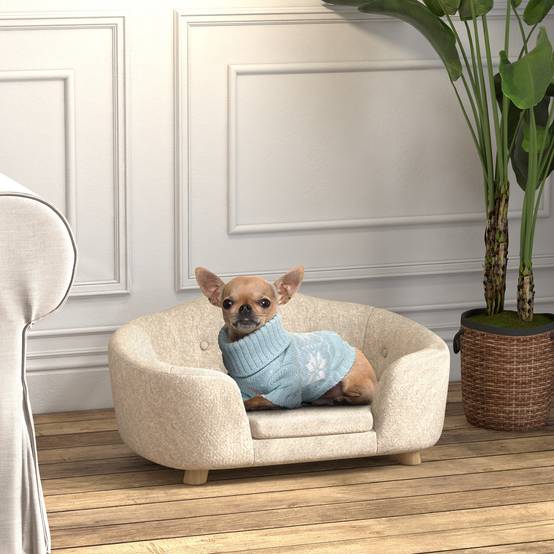 Canapé pour chien avec coussin, bois de pin, crème, 70 x 47 x 30 cm - PANGIVO - Image 2