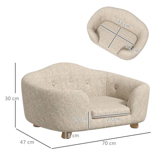 Canapé pour chien avec coussin, bois de pin, crème, 70 x 47 x 30 cm - PANGIVO - Image 3