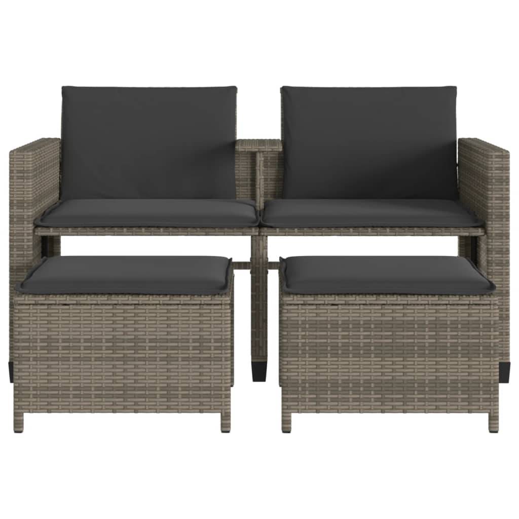 Vidaxl - Canapé de jardin 2 places avec table et tabourets-Salon de jardin gris rotin - Image 4