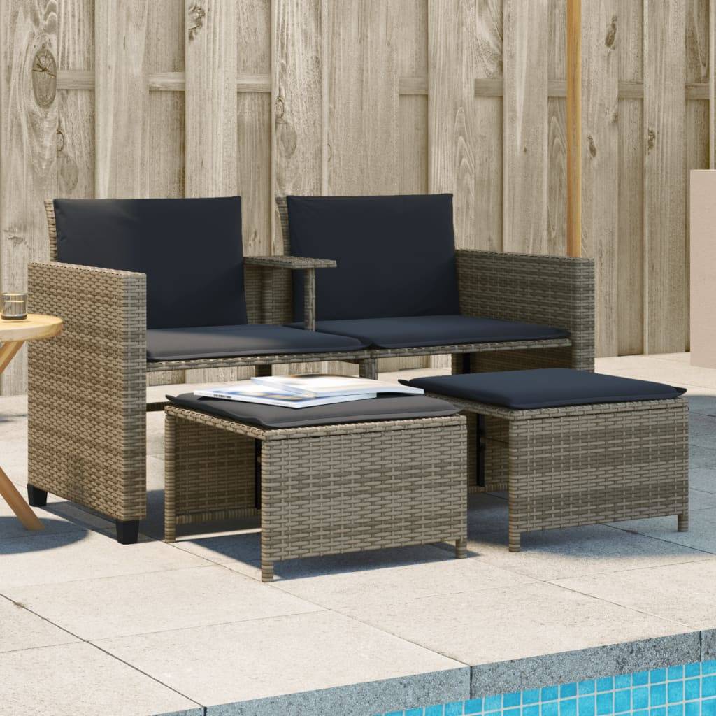 Vidaxl - Canapé de jardin 2 places avec table et tabourets-Salon de jardin gris rotin - Image 1