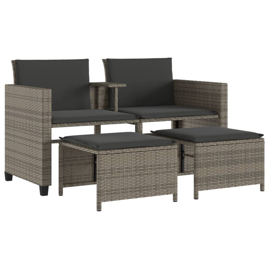 Vidaxl - Canapé de jardin 2 places avec table et tabourets-Salon de jardin gris rotin - Image 2