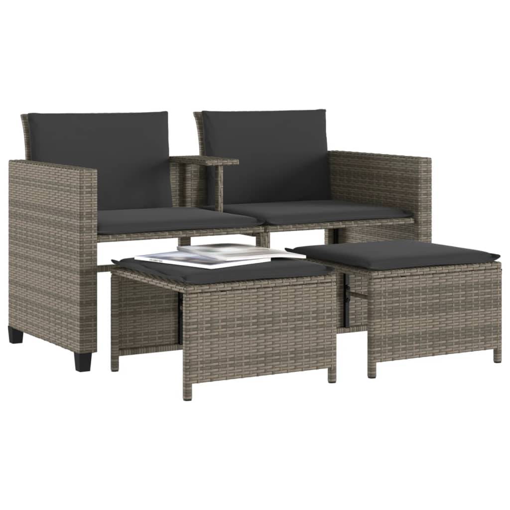 Vidaxl - Canapé de jardin 2 places avec table et tabourets-Salon de jardin gris rotin - Image 8