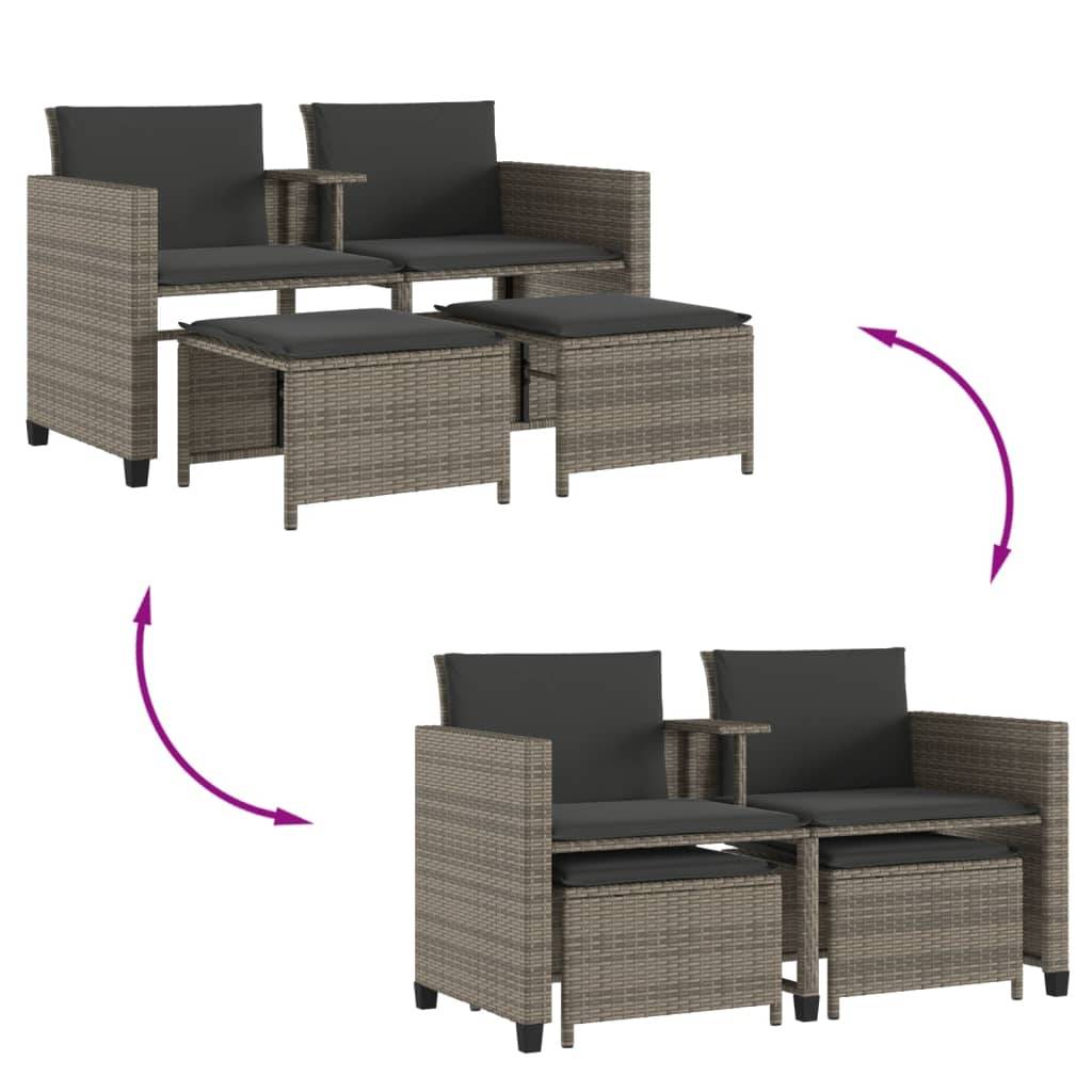 Vidaxl - Canapé de jardin 2 places avec table et tabourets-Salon de jardin gris rotin - Image 9