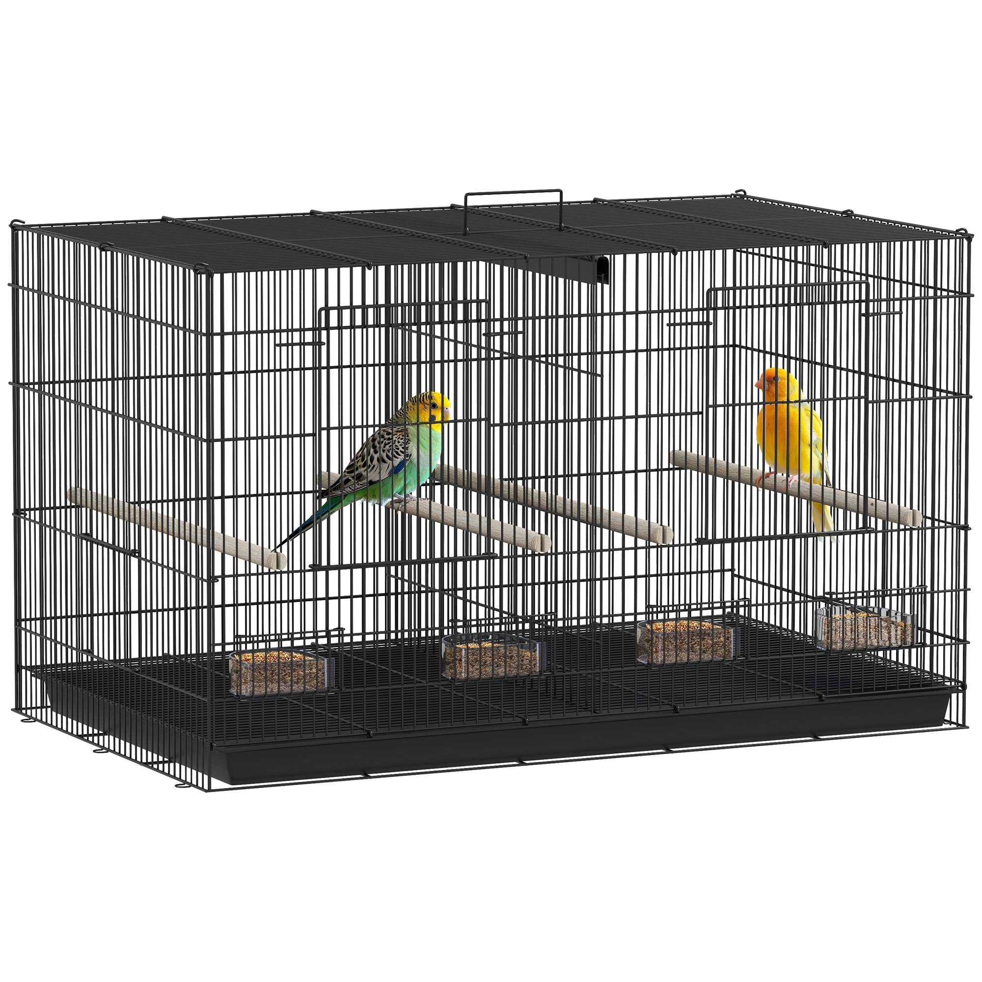 Cage à oiseaux volière intérieur acier avec séparateur 4 perchoirs plateau coulissant 4 mangeoires 76 x 46 x 46 cm noir - Image 1