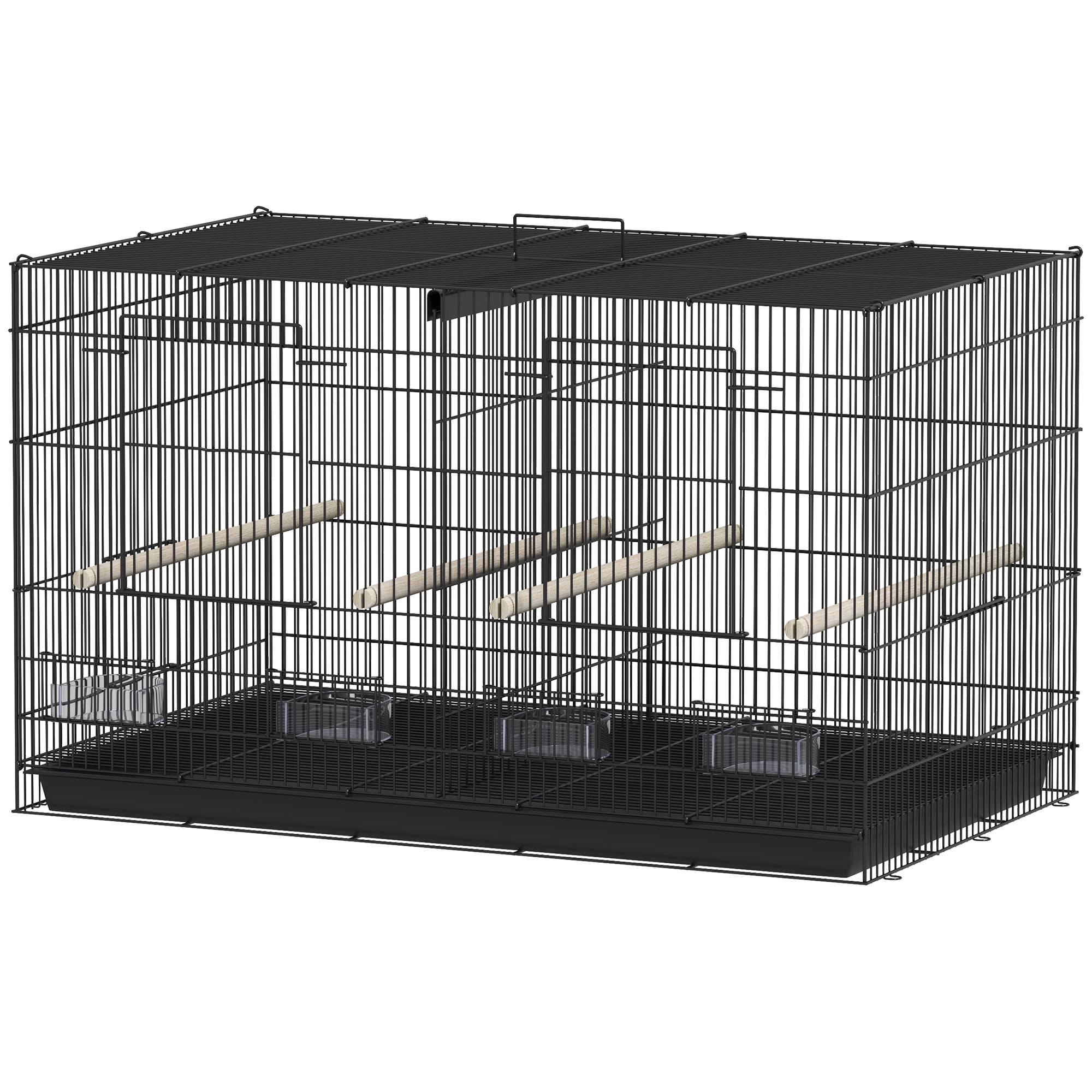 Cage à oiseaux volière intérieur acier avec séparateur 4 perchoirs plateau coulissant 4 mangeoires 76 x 46 x 46 cm noir - Image 2