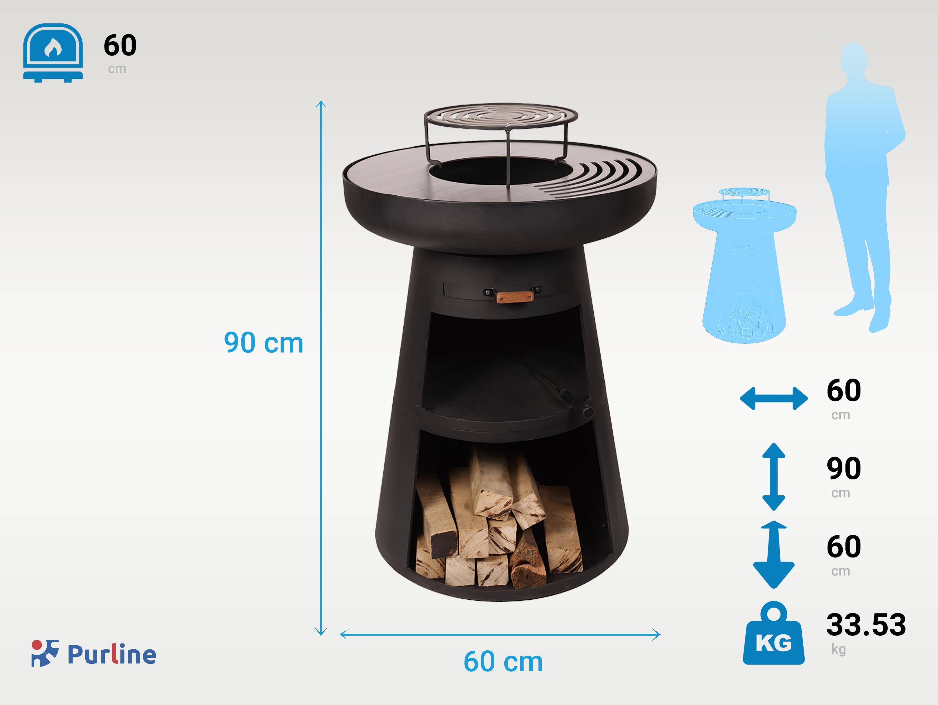Purline - Barbecue Braséro charbon acier corten noir avec housse EFP55RB – Purline - Image 3