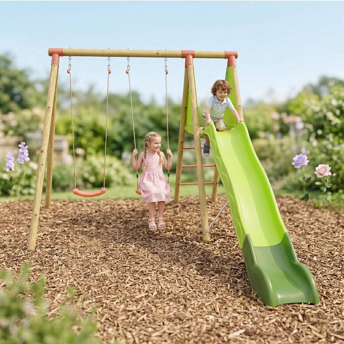 Trigano Jardin - Balançoire en bois 2,30 m Topwood MILU - 4 enfants - Image 2