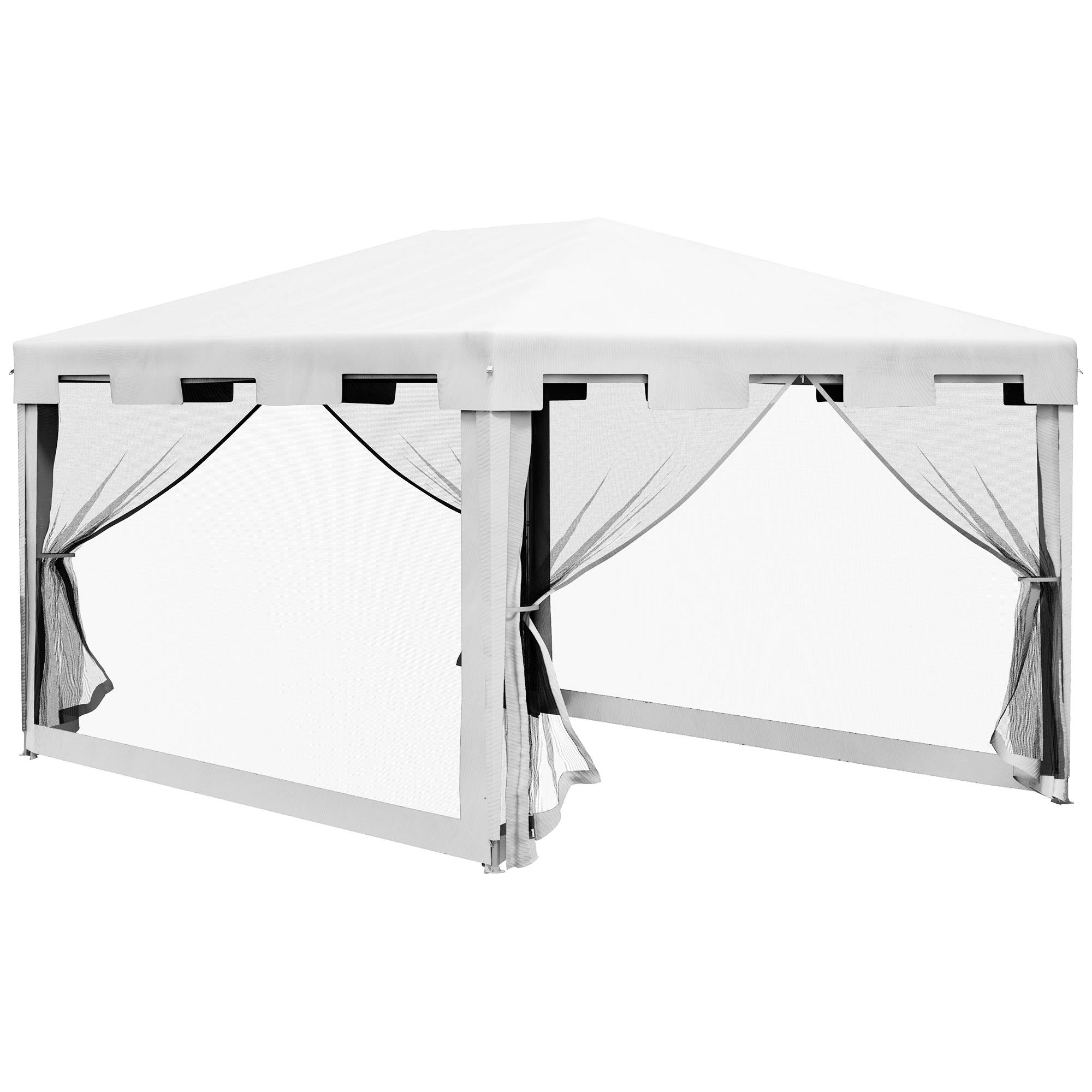 Kiosque 4x3 m blanc métal PE parois maille, chapiteau pratique pour balcon terrasse et fêtes - Image 1