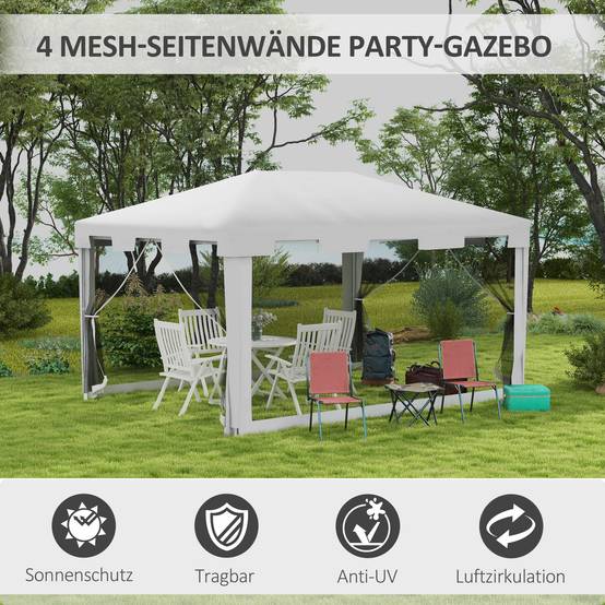 Kiosque 4x3 m blanc métal PE parois maille, chapiteau pratique pour balcon terrasse et fêtes - Image 4