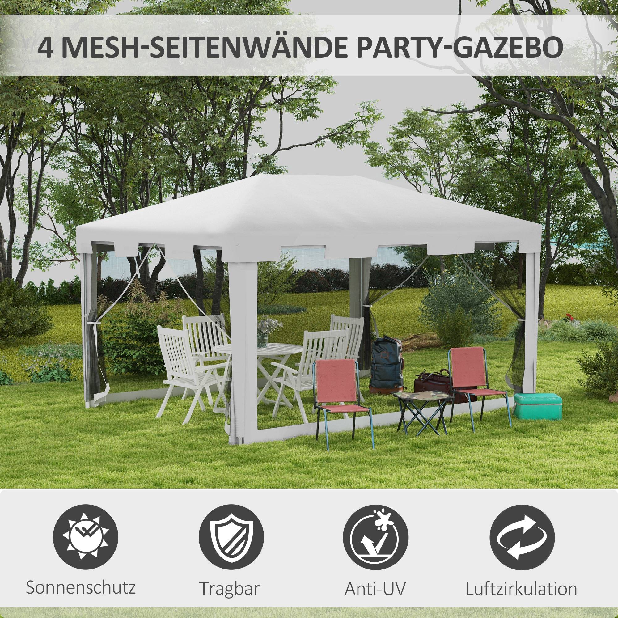 Kiosque 4x3 m blanc métal PE parois maille, chapiteau pratique pour balcon terrasse et fêtes - Image 4