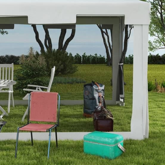 Kiosque 4x3 m blanc métal PE parois maille, chapiteau pratique pour balcon terrasse et fêtes - Image 8