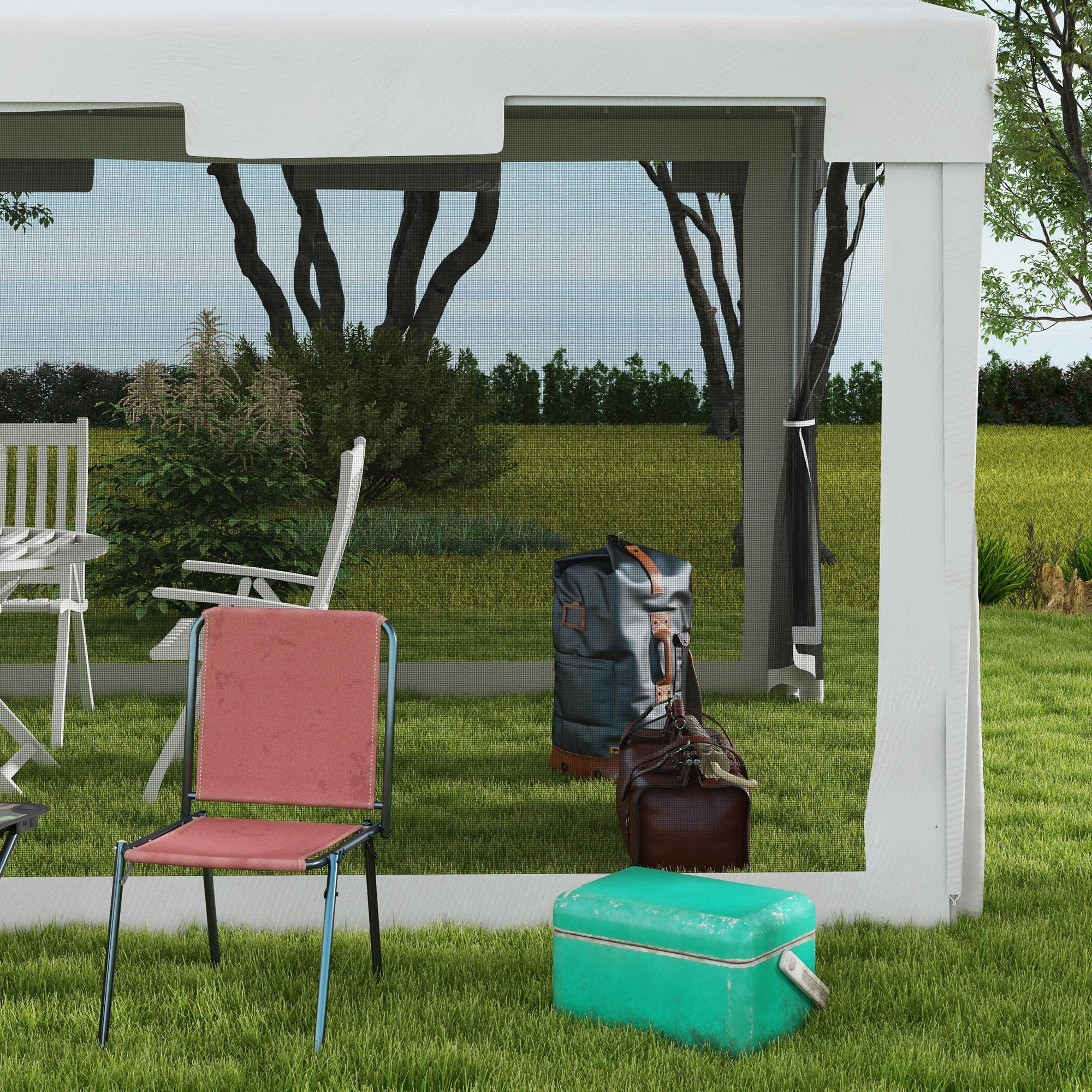 Kiosque 4x3 m blanc métal PE parois maille, chapiteau pratique pour balcon terrasse et fêtes - Image 8