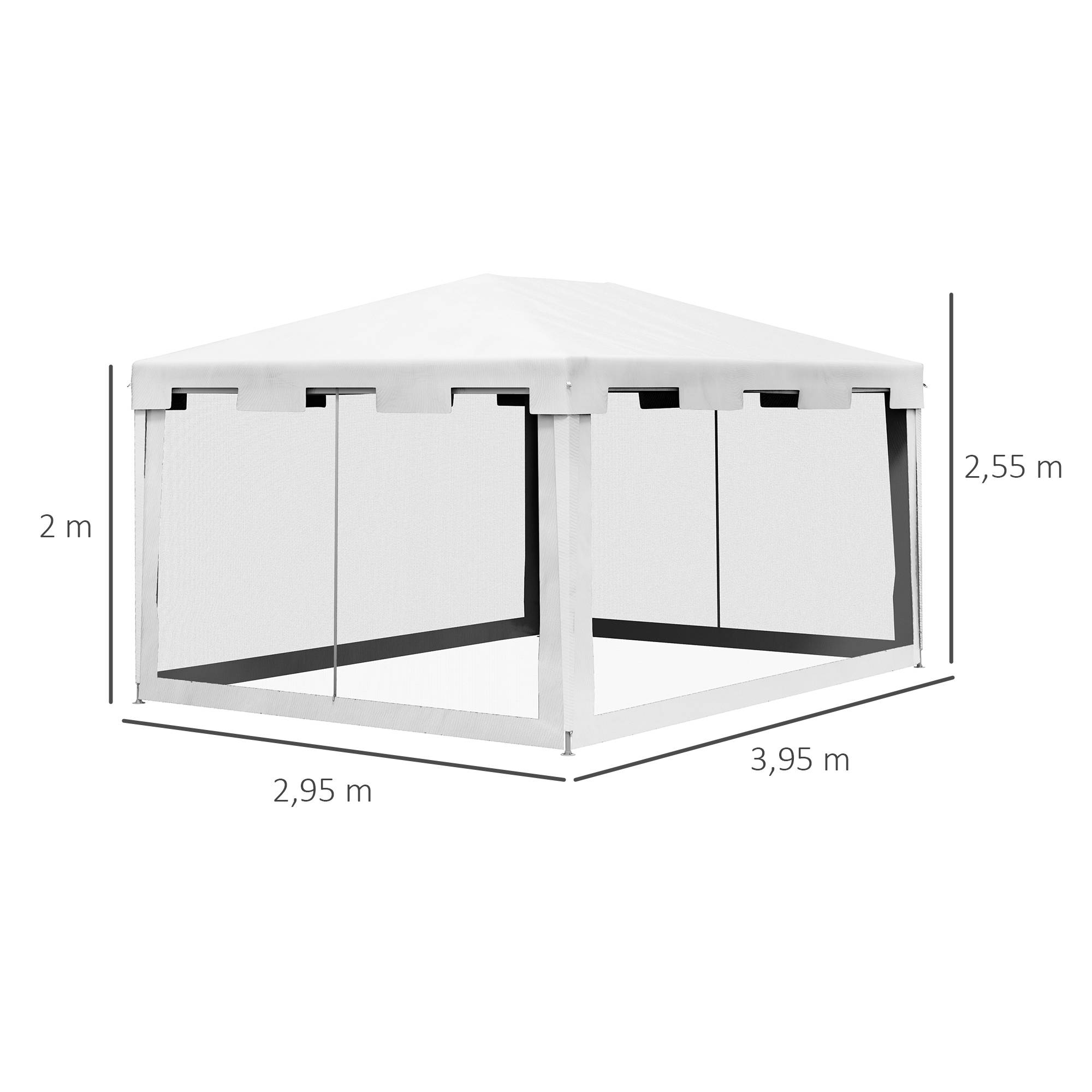 Kiosque 4x3 m blanc métal PE parois maille, chapiteau pratique pour balcon terrasse et fêtes - Image 3