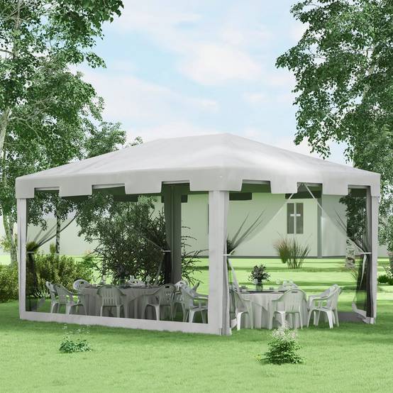 Kiosque 4x3 m blanc métal PE parois maille, chapiteau pratique pour balcon terrasse et fêtes - Image 2