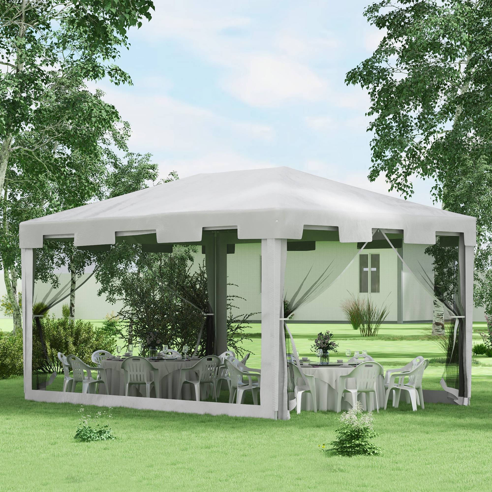 Kiosque 4x3 m blanc métal PE parois maille, chapiteau pratique pour balcon terrasse et fêtes - Image 2
