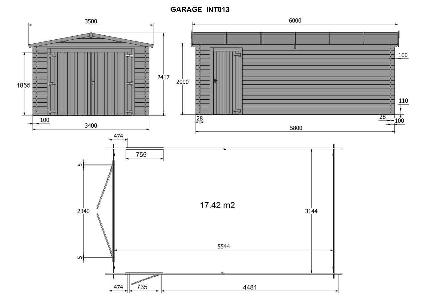 Gartflex - Garage en bois, surface utile 17.42m², 580x340cm, ep 28mm, INT013 / GARTFLEX - Image 6