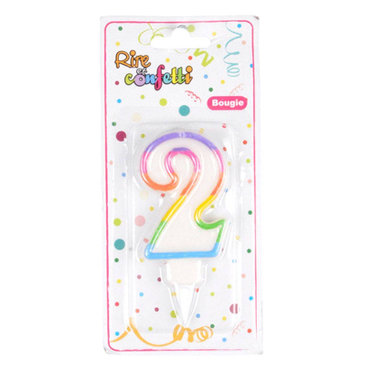 Bougie d'Anniversaire "Chiffre 2" 7cm Multicolore - Image 2