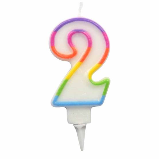 Bougie d'Anniversaire "Chiffre 2" 7cm Multicolore - Image 1
