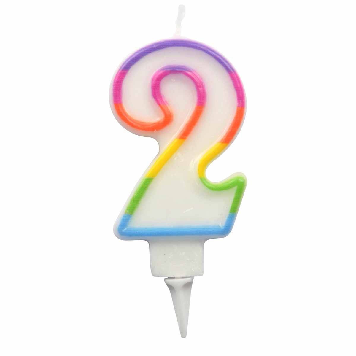 Bougie d'Anniversaire "Chiffre 2" 7cm Multicolore - Image 1