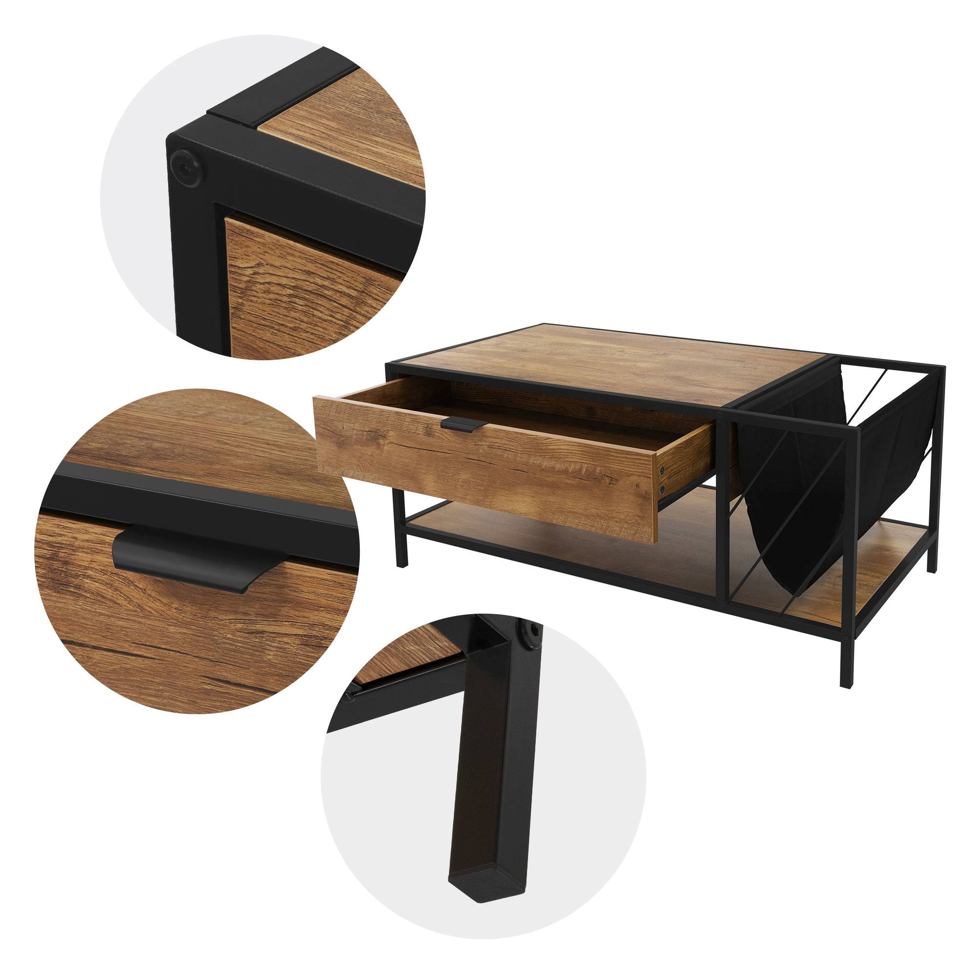Table basse avec tiroir et porte-revues table de salon marron 100x54x45 cm - Image 5