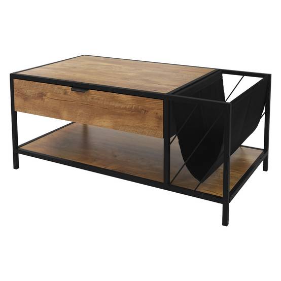 Table basse avec tiroir et porte-revues table de salon marron 100x54x45 cm - Image 1