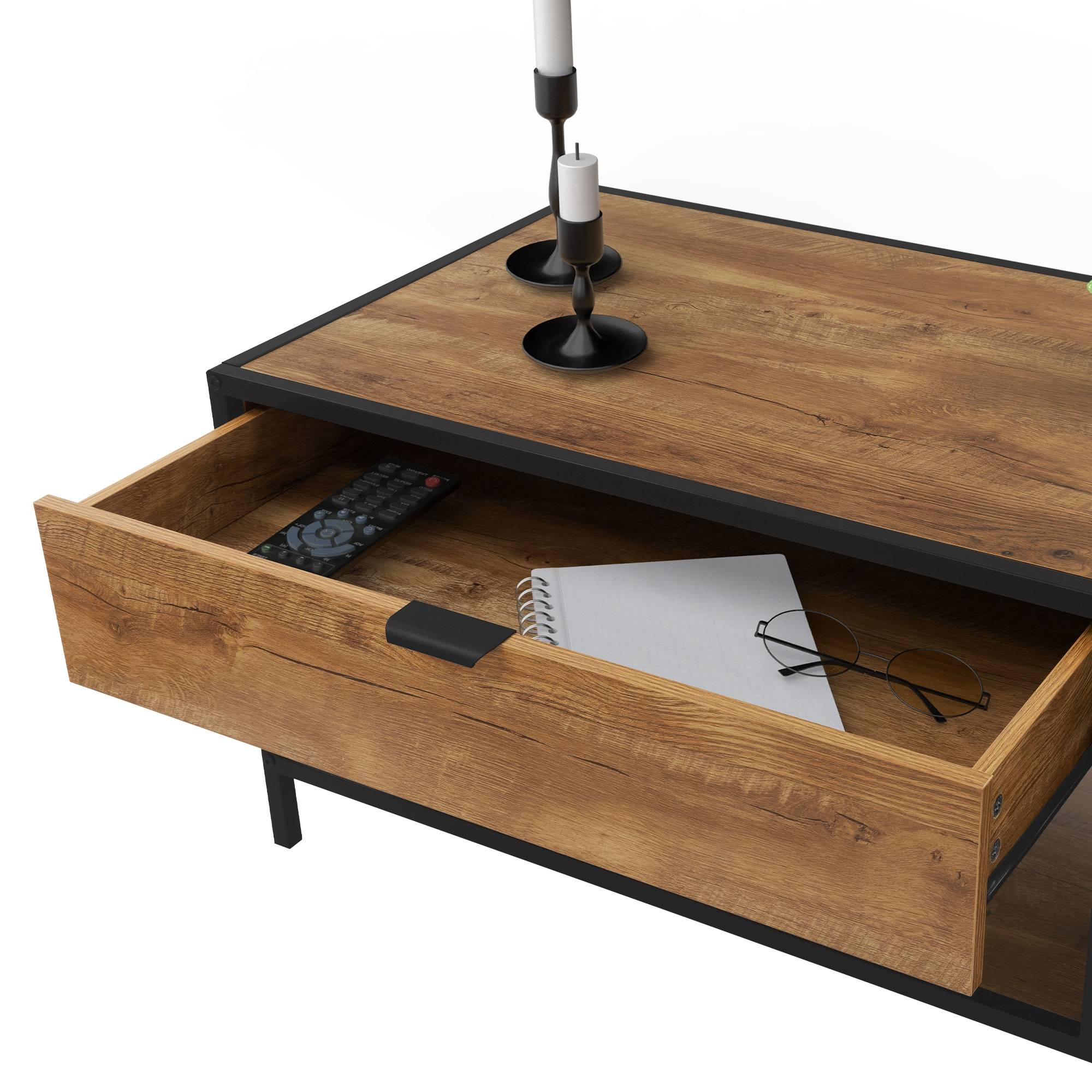 Table basse avec tiroir et porte-revues table de salon marron 100x54x45 cm - Image 6