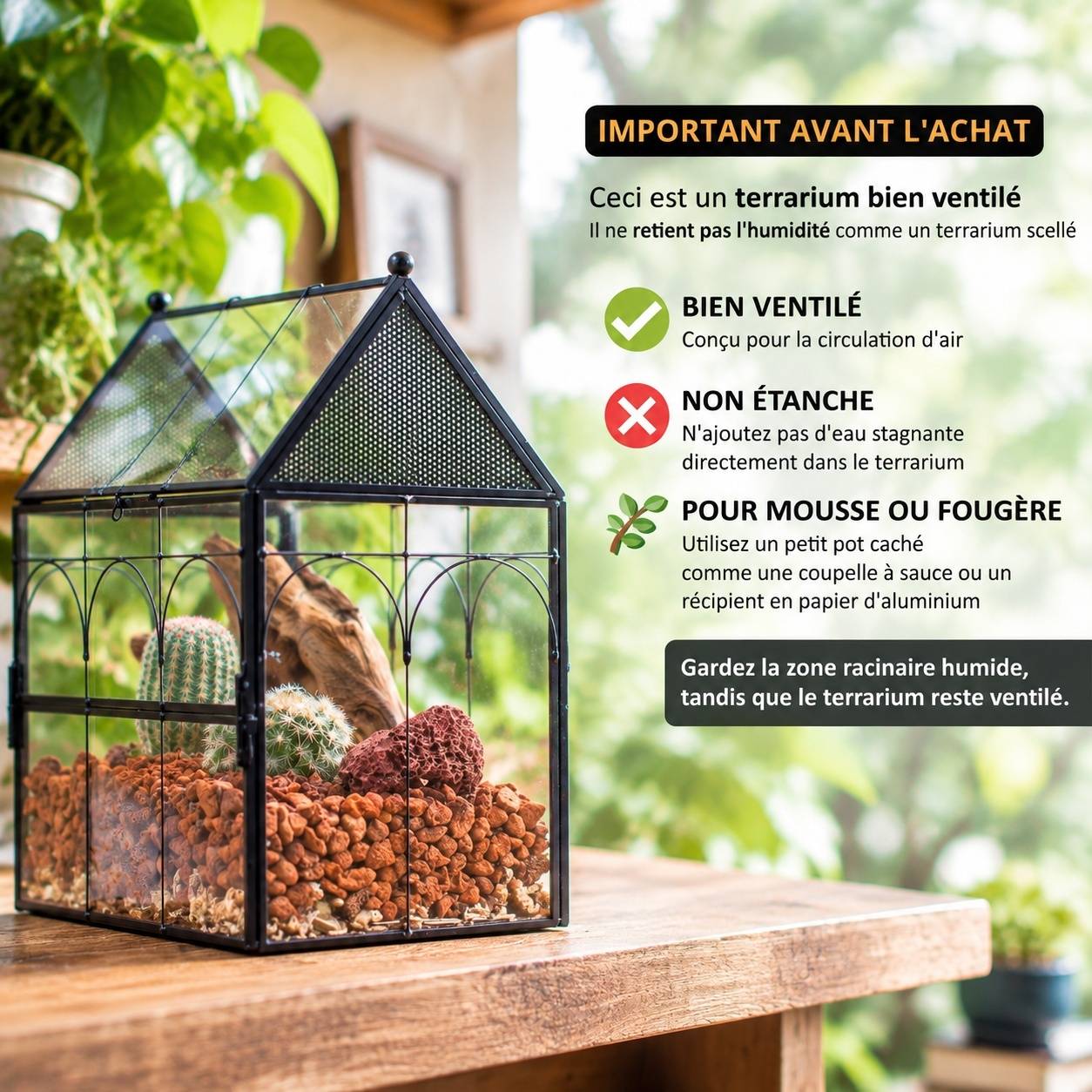 Terrarium Géométrique En Verre Et Métal Ventilé Pour Plantes Et Décoration Intérieure - Image 3
