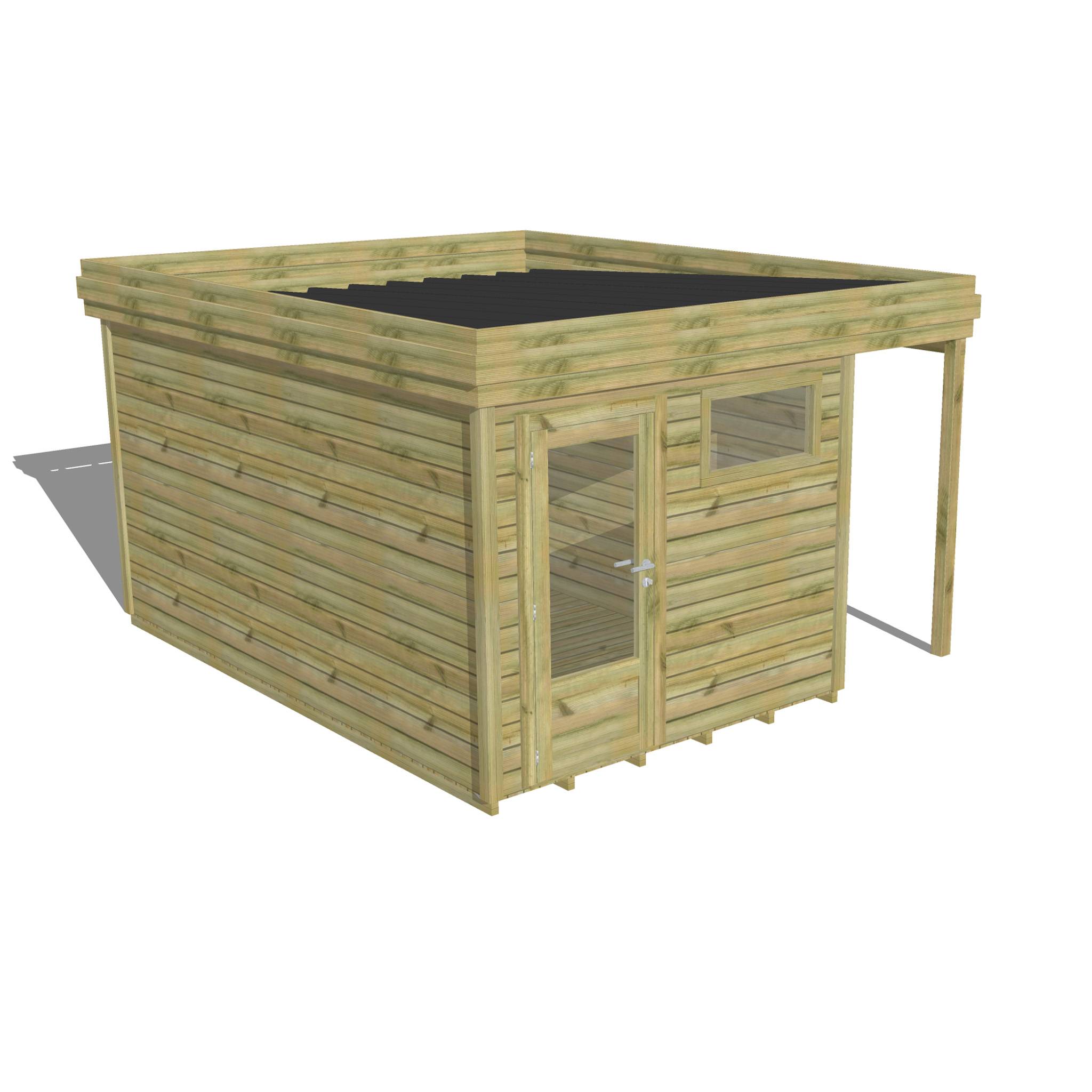 ABRI DE JARDIN bois  autoclave 27mm - 3,64x4,34m / 16m2 - Bac acier - Plancher bois - Image 1