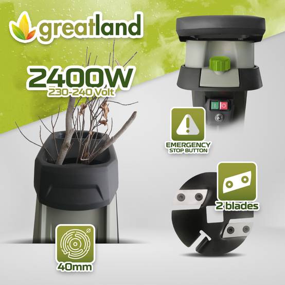 Greatland - Broyeur de végétaux électrique 2400W - Sac 40 litres - Avec roues - Image 4