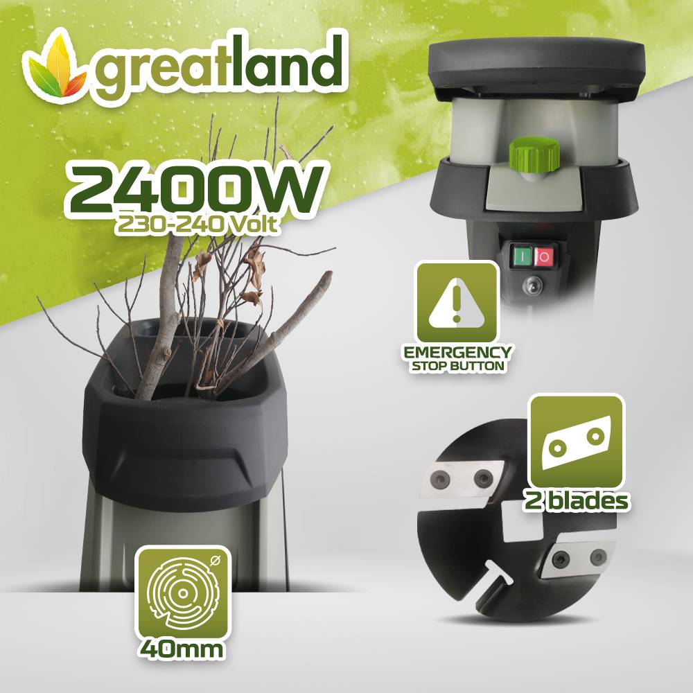 Greatland - Broyeur de végétaux électrique 2400W - Sac 40 litres - Avec roues - Image 4