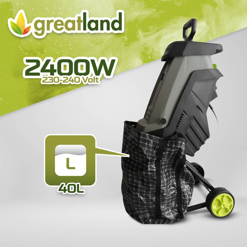 Greatland - Broyeur de végétaux électrique 2400W - Sac 40 litres - Avec roues - Image 3