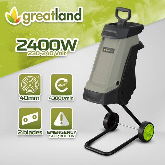 Greatland - Broyeur de végétaux électrique 2400W - Sac 40 litres - Avec roues - Image 2