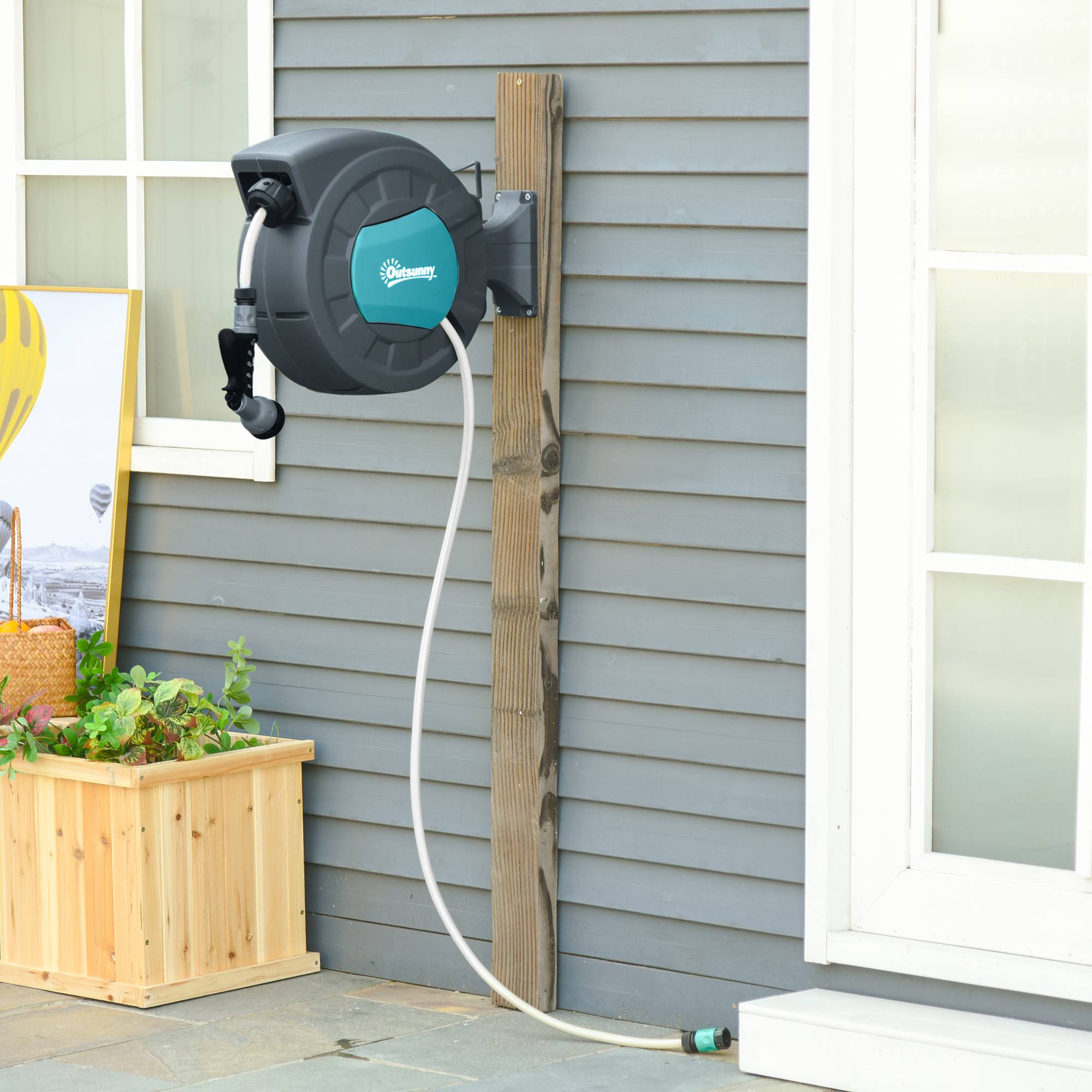 ComfortXL - Enrouleur tuyau arrosage automatique plastique turquoise 15 + 1,4 m mural pivotant 180° - ComfortXL Outdoor Living - Image 3