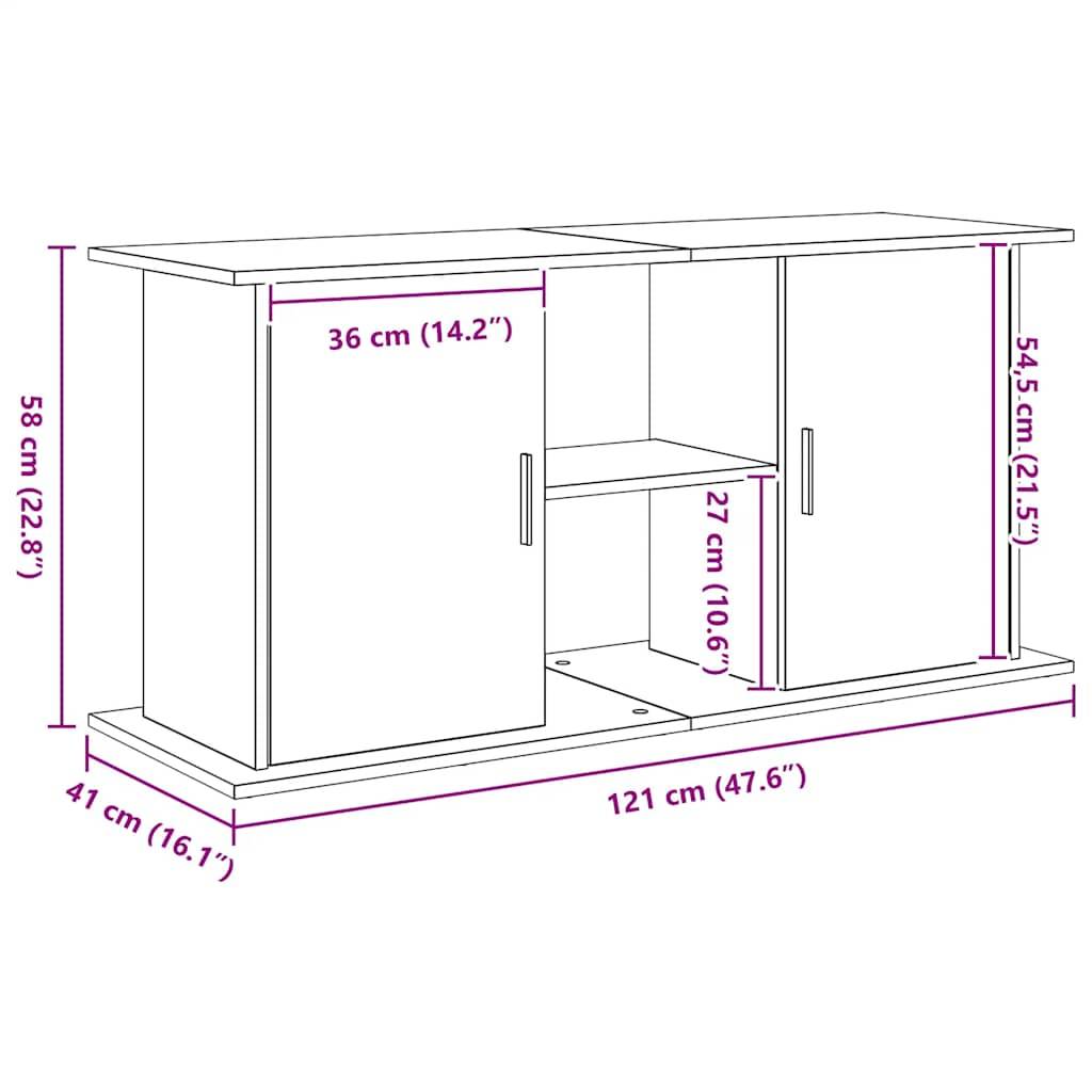 Support pour aquarium Chêne Noir avec Rangement Asymétrique 121x41x58 cm - ComfortXL Outdoor Living - Image 5