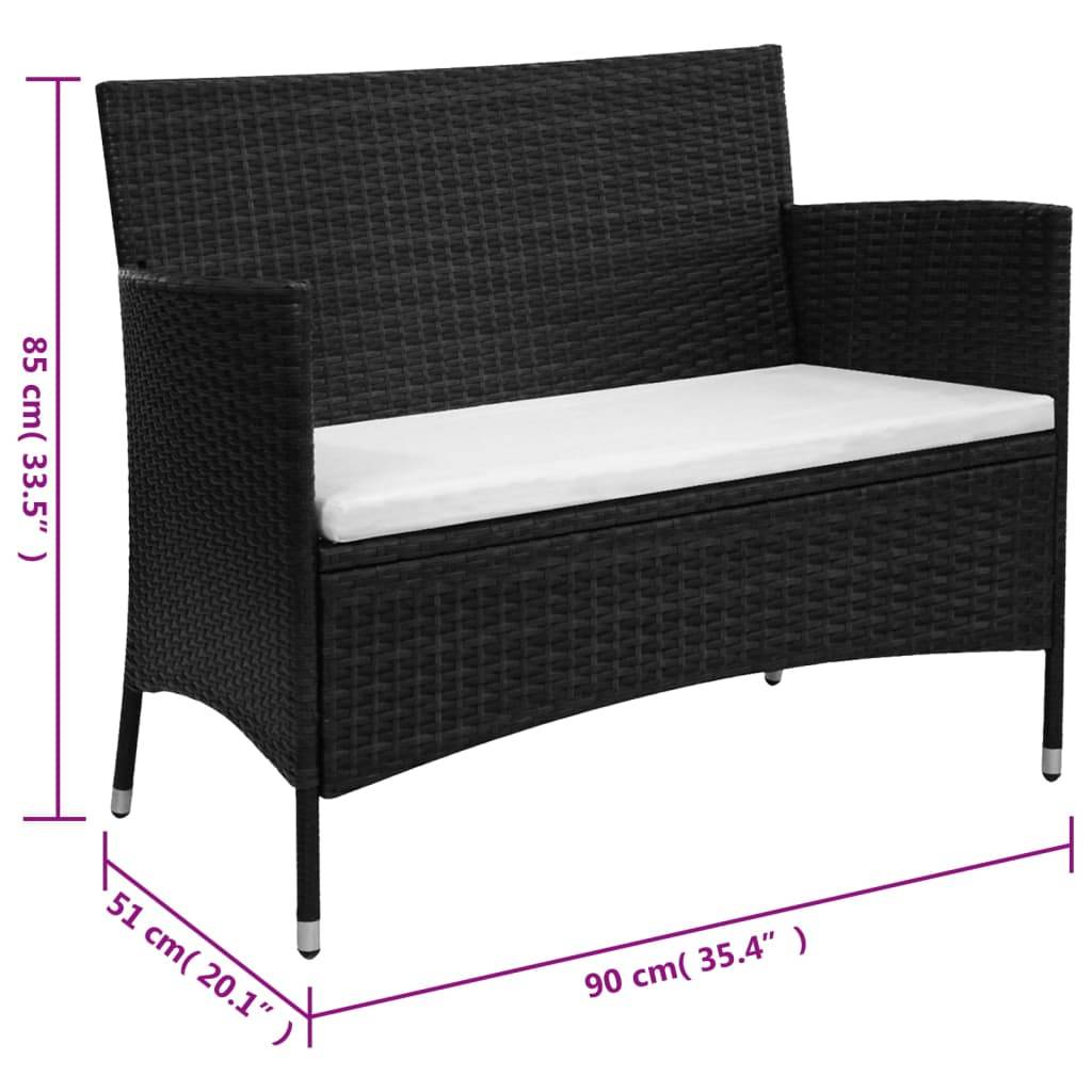 Maison Chic - Banc de jardin - Banc d'extérieur - Banquette 90 cm Résine tressée Noir - Image 4