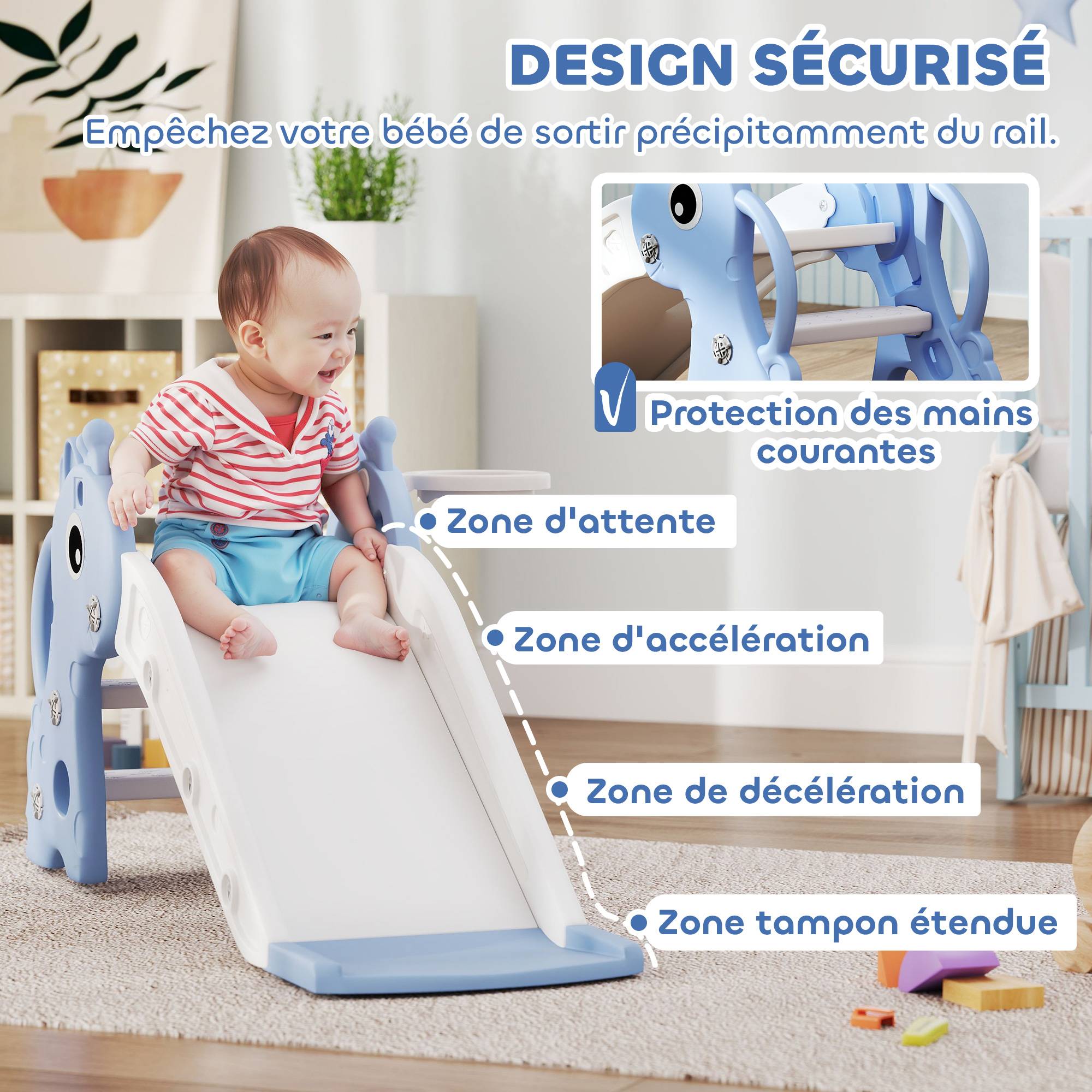 Toboggan pour enfants 3 en 1 en forme de girafe avec panier de basket, escalade et ballon, 106 x 51,5 x 52 cm, bleu - Image 8