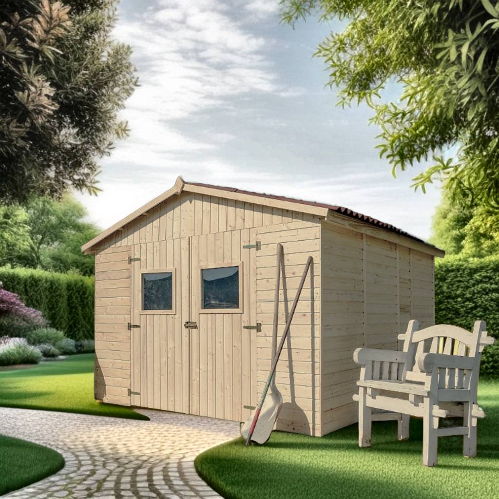 Habrita - Abri Panneau bois massif sans plancher / 16 mm / surface extérieure : 9,00 m2 / toiture plaques ondulées plus grande longévité - Image 2