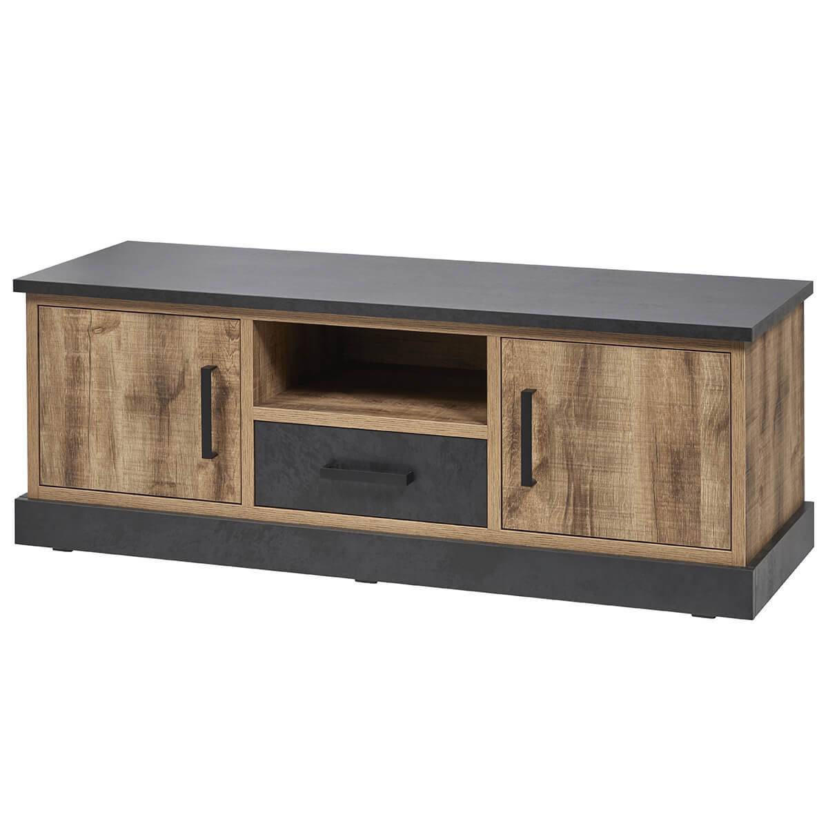 Ensemble Table Basse + Meuble TV Aspect Bois et Métal - JENNA - Image 4