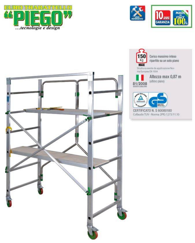 Échafaudage complet alu hauteur de travail 2.80m - FACAL - avec 2 tables + sacoche - PIEGO - Image 1