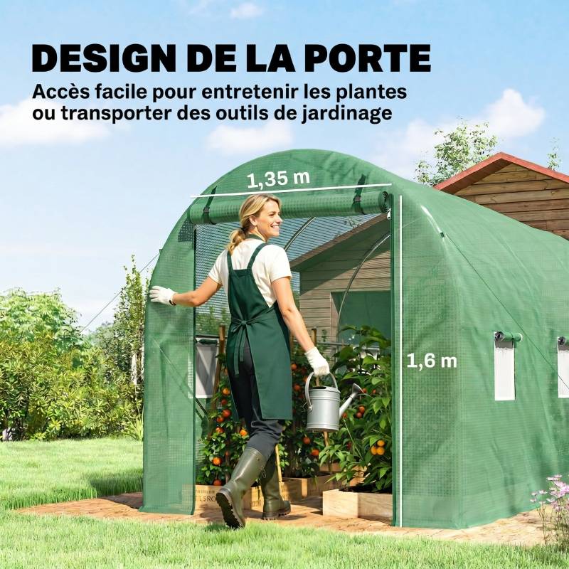 ComfortXL - Serre tunnel de jardin acier galvanisé bâche PE verte 3,95 x 1,95 x 1,90 m 6 fenêtres - ComfortXL Outdoor Living - Image 5
