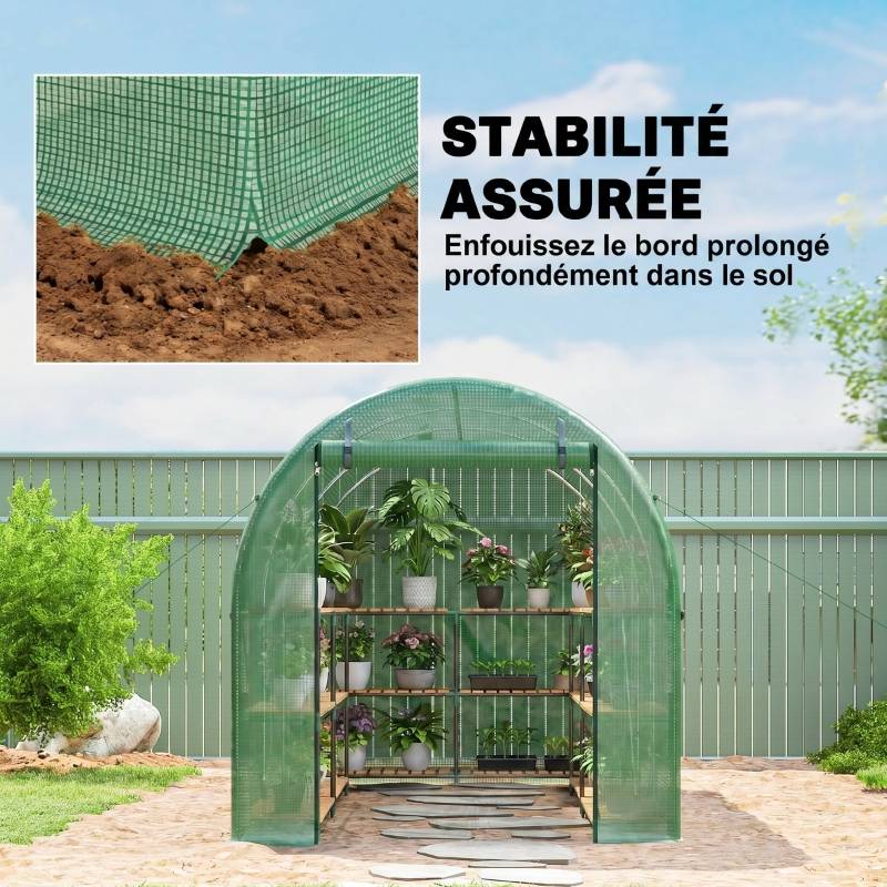 ComfortXL - Serre tunnel de jardin acier galvanisé bâche PE verte 3,95 x 1,95 x 1,90 m 6 fenêtres - ComfortXL Outdoor Living - Image 7