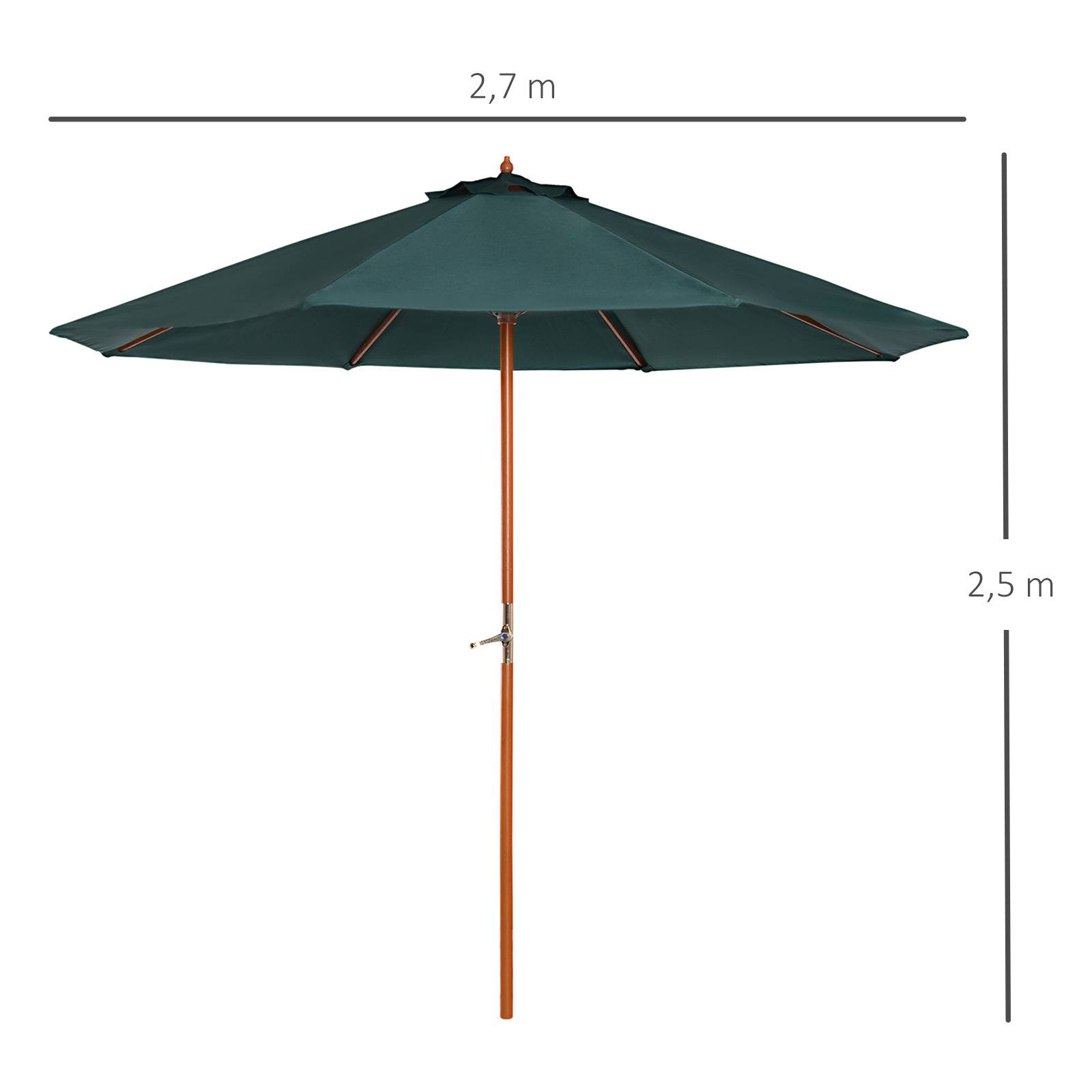 ComfortXL - Parasol droit en bois pour jardin et terrasse protection UV 270x270cm vert foncé - ComfortXL Outdoor Living - Image 5