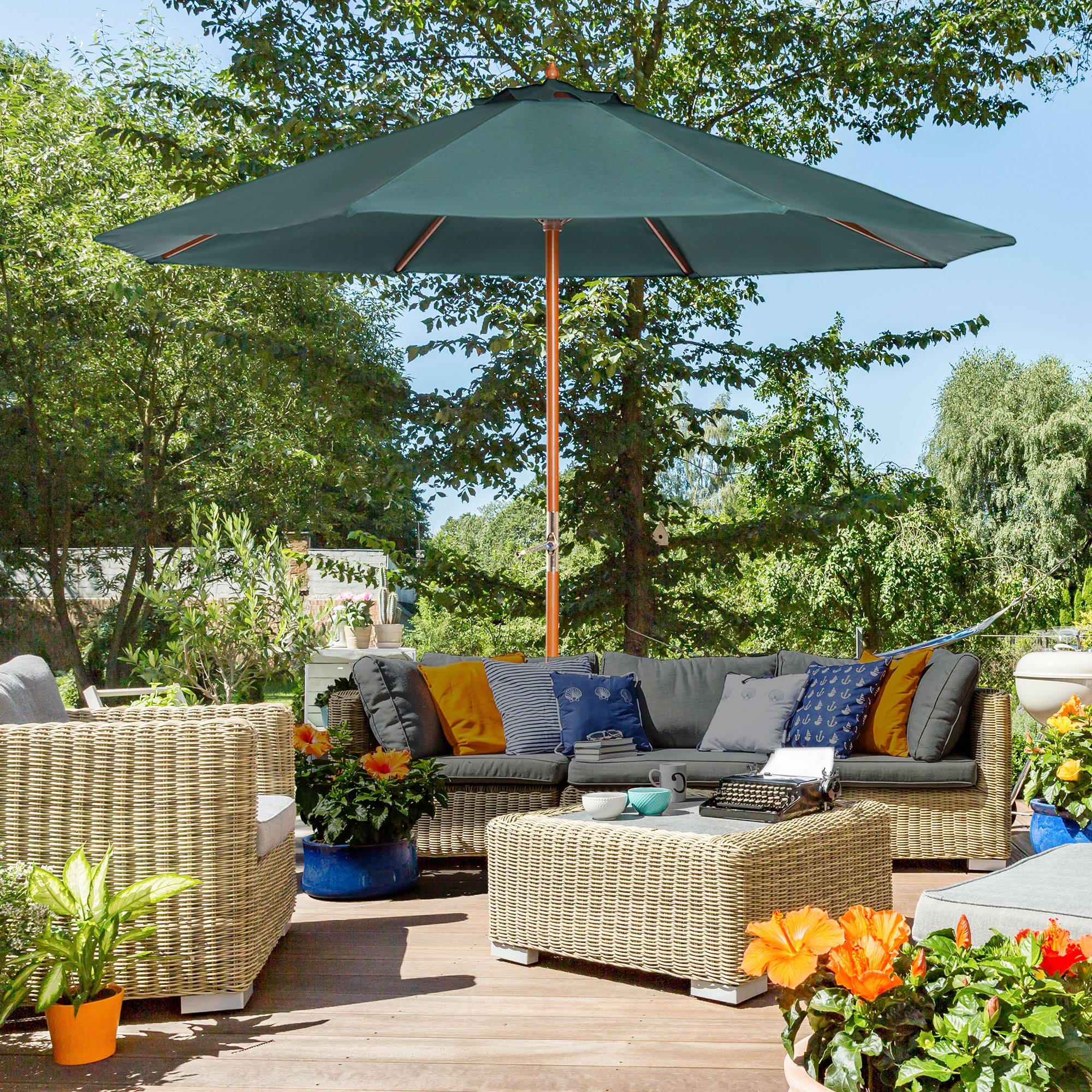 ComfortXL - Parasol droit en bois pour jardin et terrasse protection UV 270x270cm vert foncé - ComfortXL Outdoor Living - Image 3