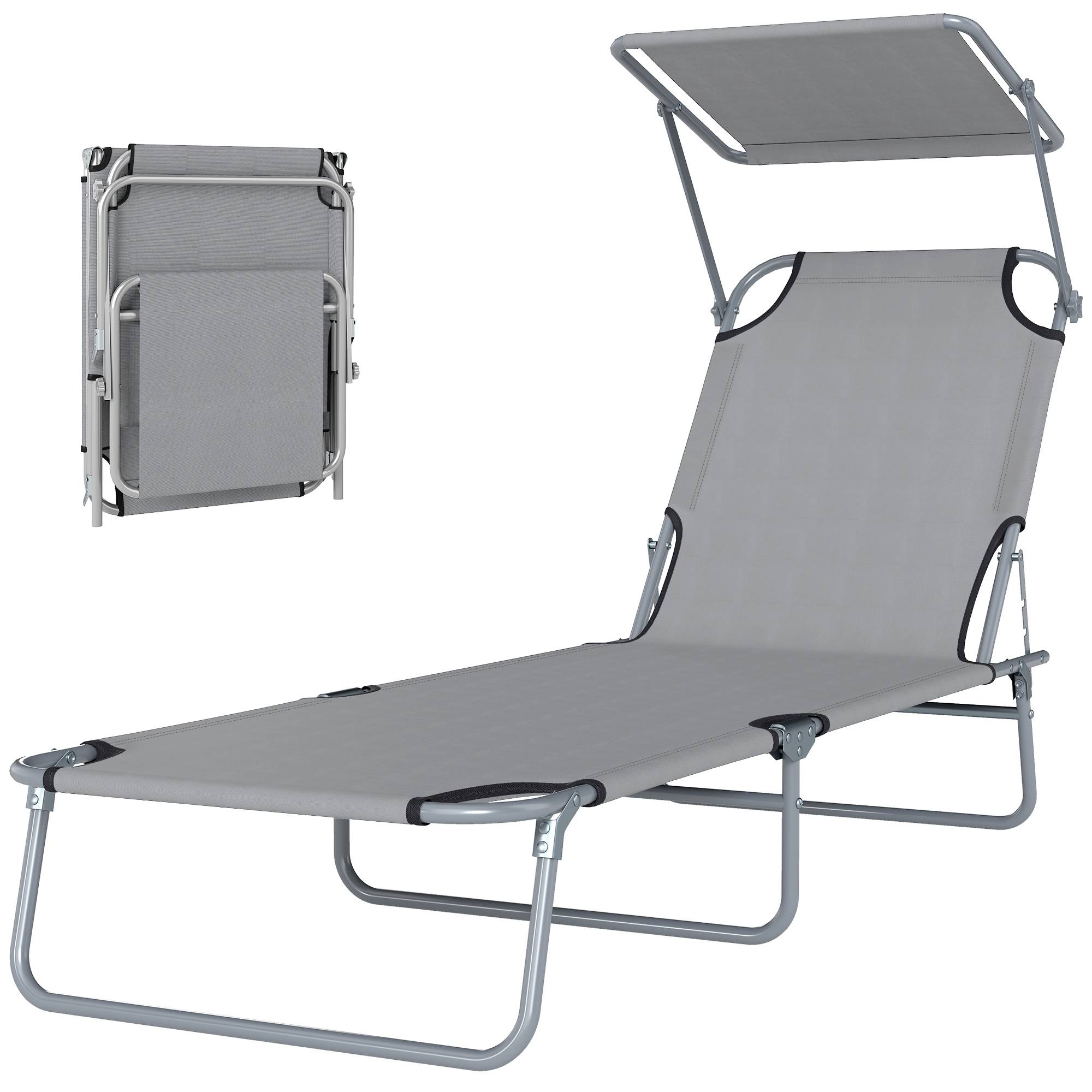 Transat bain de soleil pliable chaise longue pliante inclinable - 187x58x36cm Métal Gris clair fr571 - Image 2