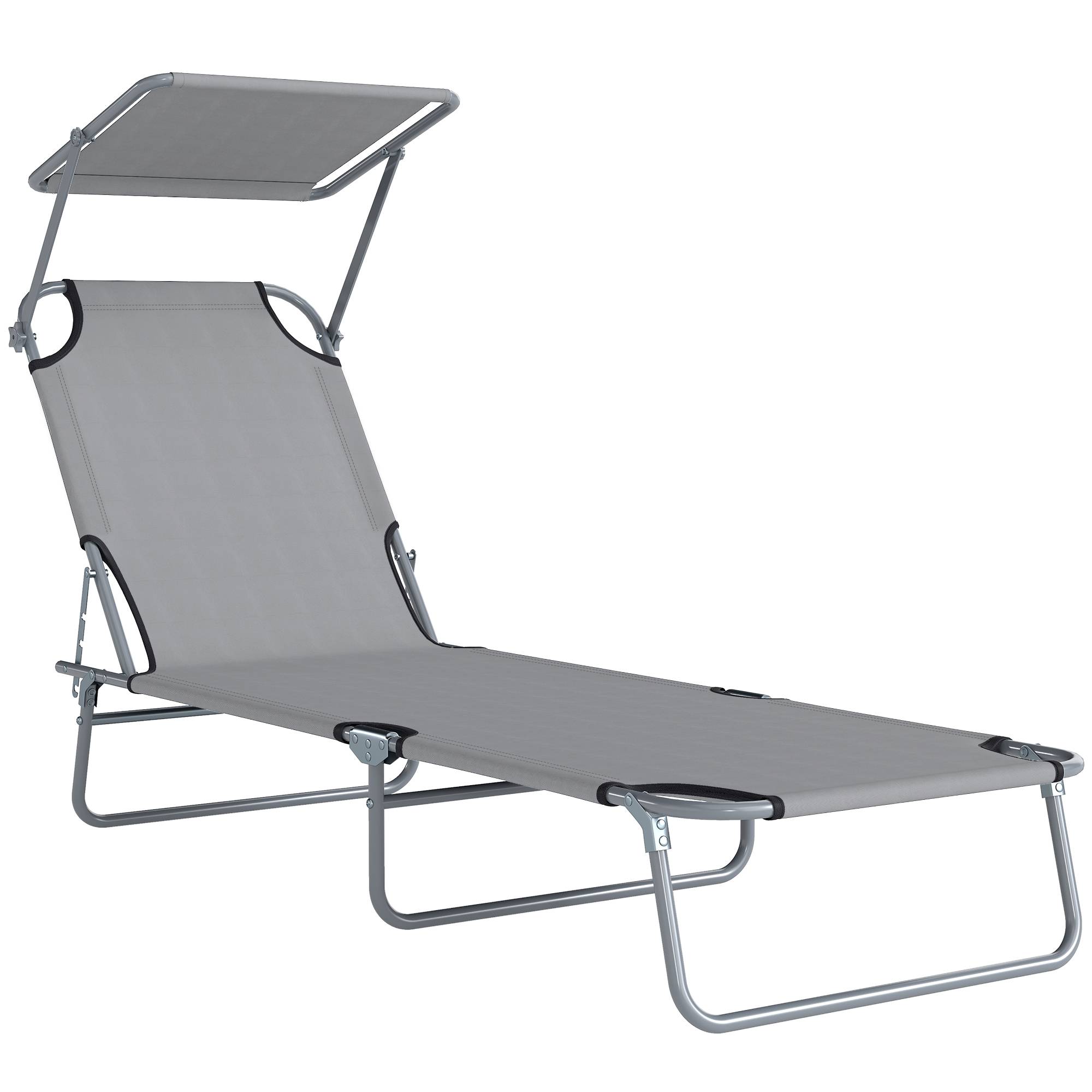 Transat bain de soleil pliable chaise longue pliante inclinable - 187x58x36cm Métal Gris clair fr571 - Image 1