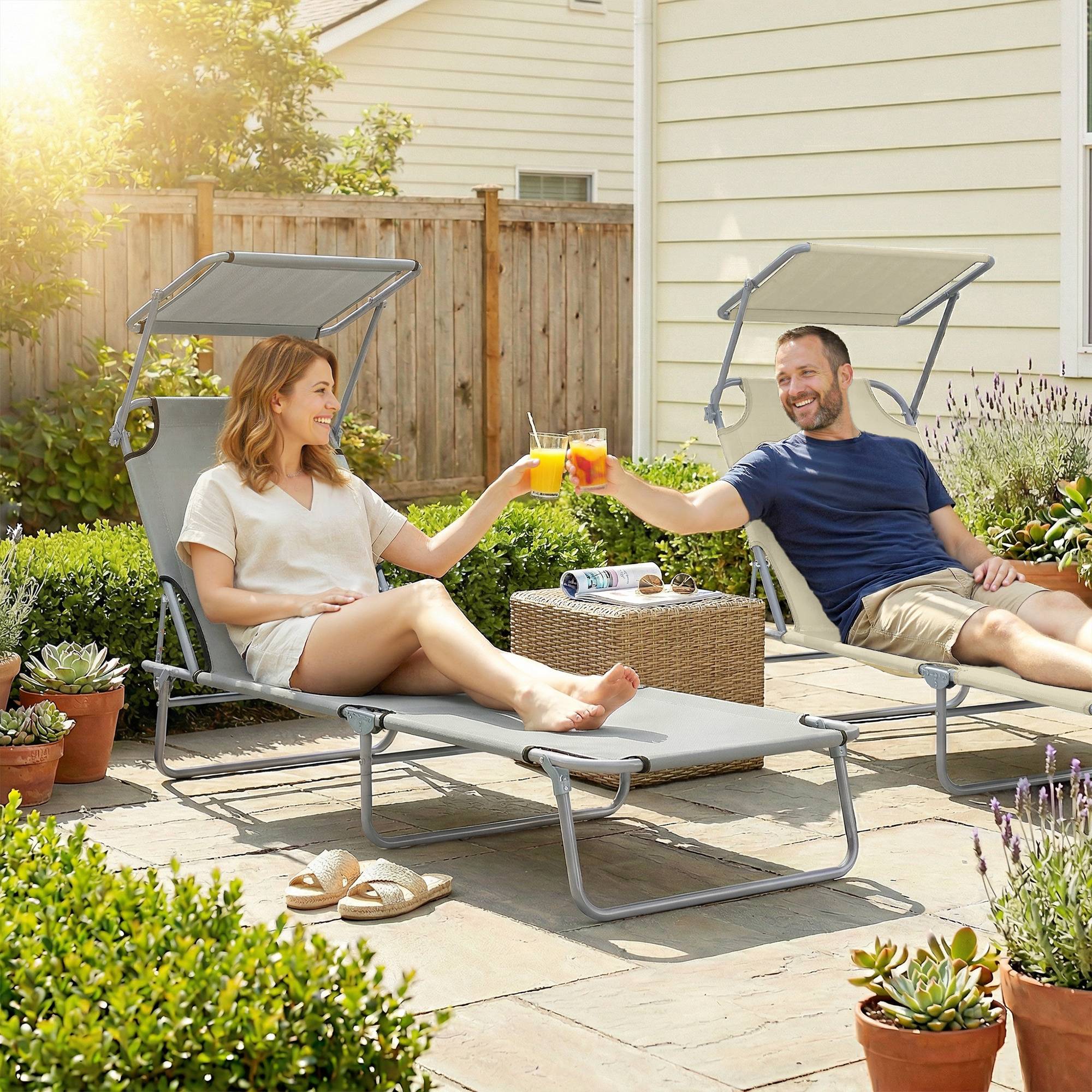 Transat bain de soleil pliable chaise longue pliante inclinable - 187x58x36cm Métal Gris clair fr571 - Image 4
